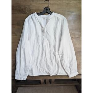 Johnnie-O Shirt Womens XL White Alana Cotton Blend Long Sleeve Collared Popover